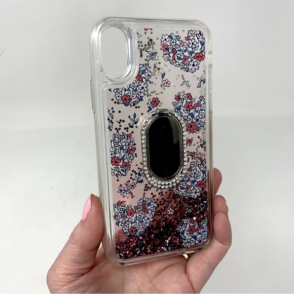 Vera Bradley Transparent Glitter Flurry IPhone Case w/Rhinestone Ring X/XS - Picture 3 of 9